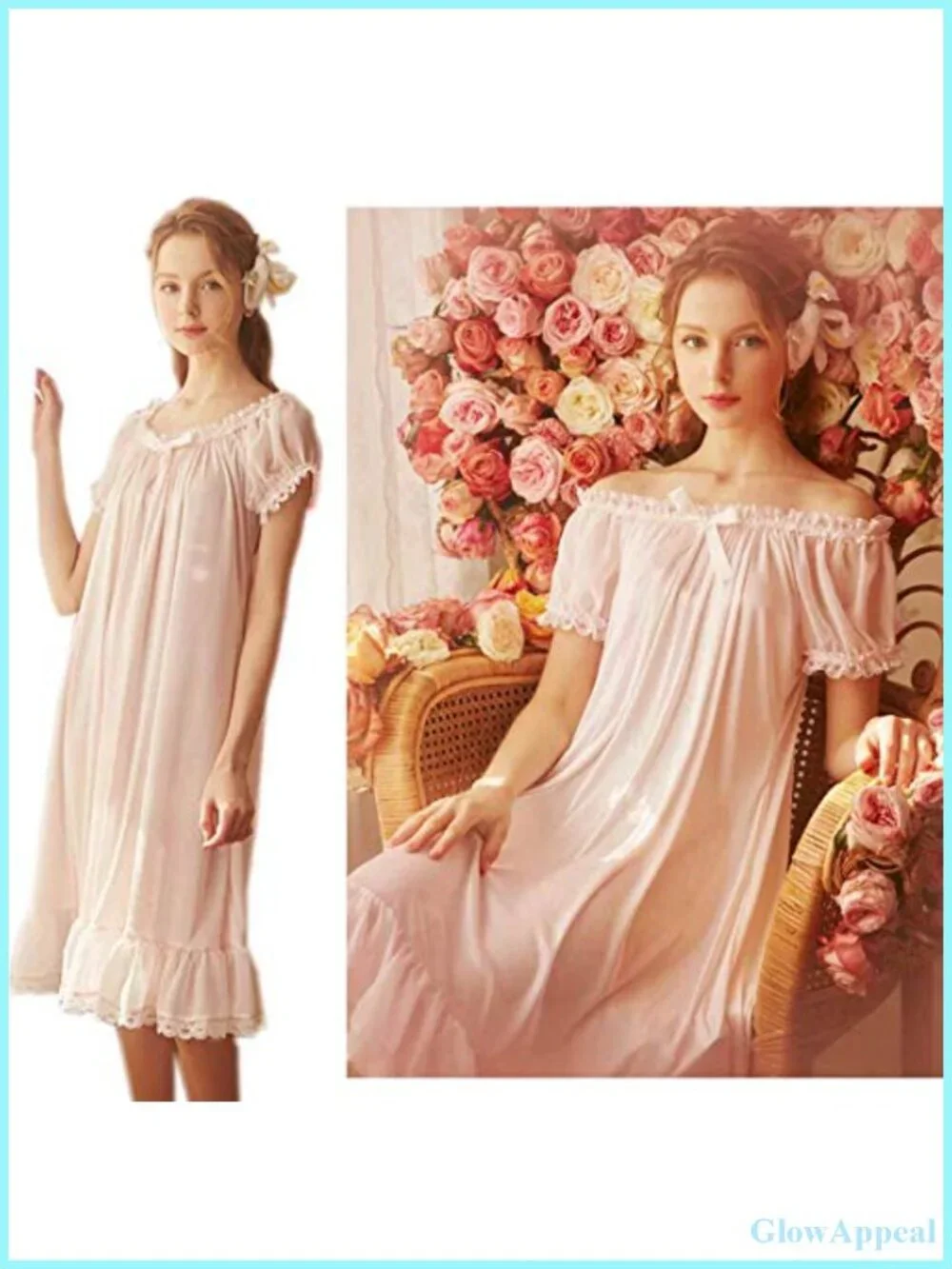 Women's Satiny Silk Vintage Nightgown with Lace Trim Sleepwear Loungwear